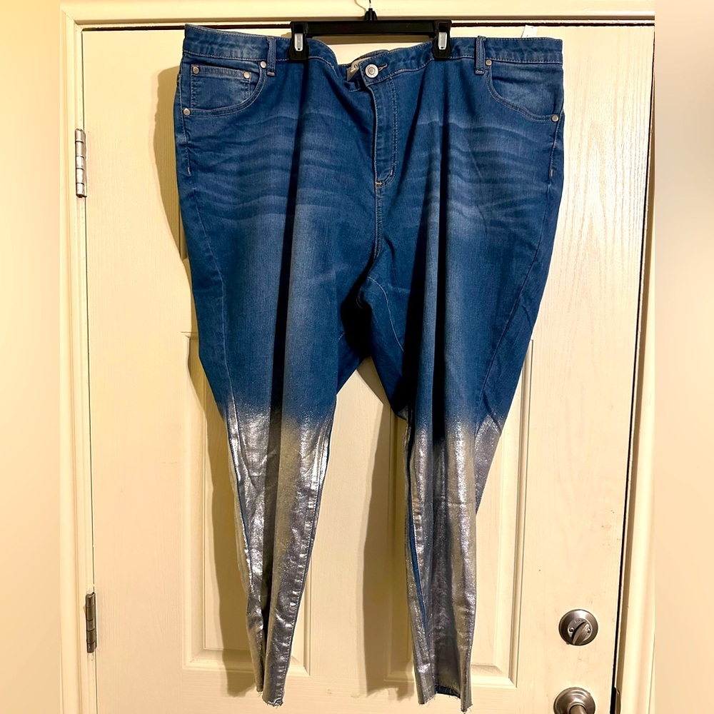 Eloquii Denim Cropped Jeans with silver leg accents